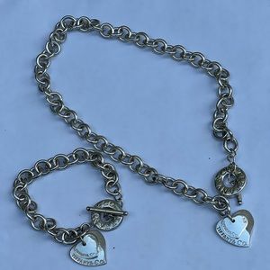 TIFFANY & CO double heart chain necklace and bracelet set.